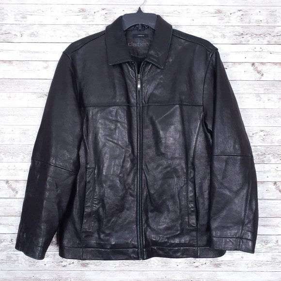 Claiborne Mens Lambskin Leather Jacket M Black CL